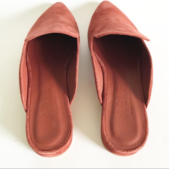 Able Lizbeth Cherry Suede Leather Slip On Slides Pointy Toe Sustainable Mules - Picture 6 of 6